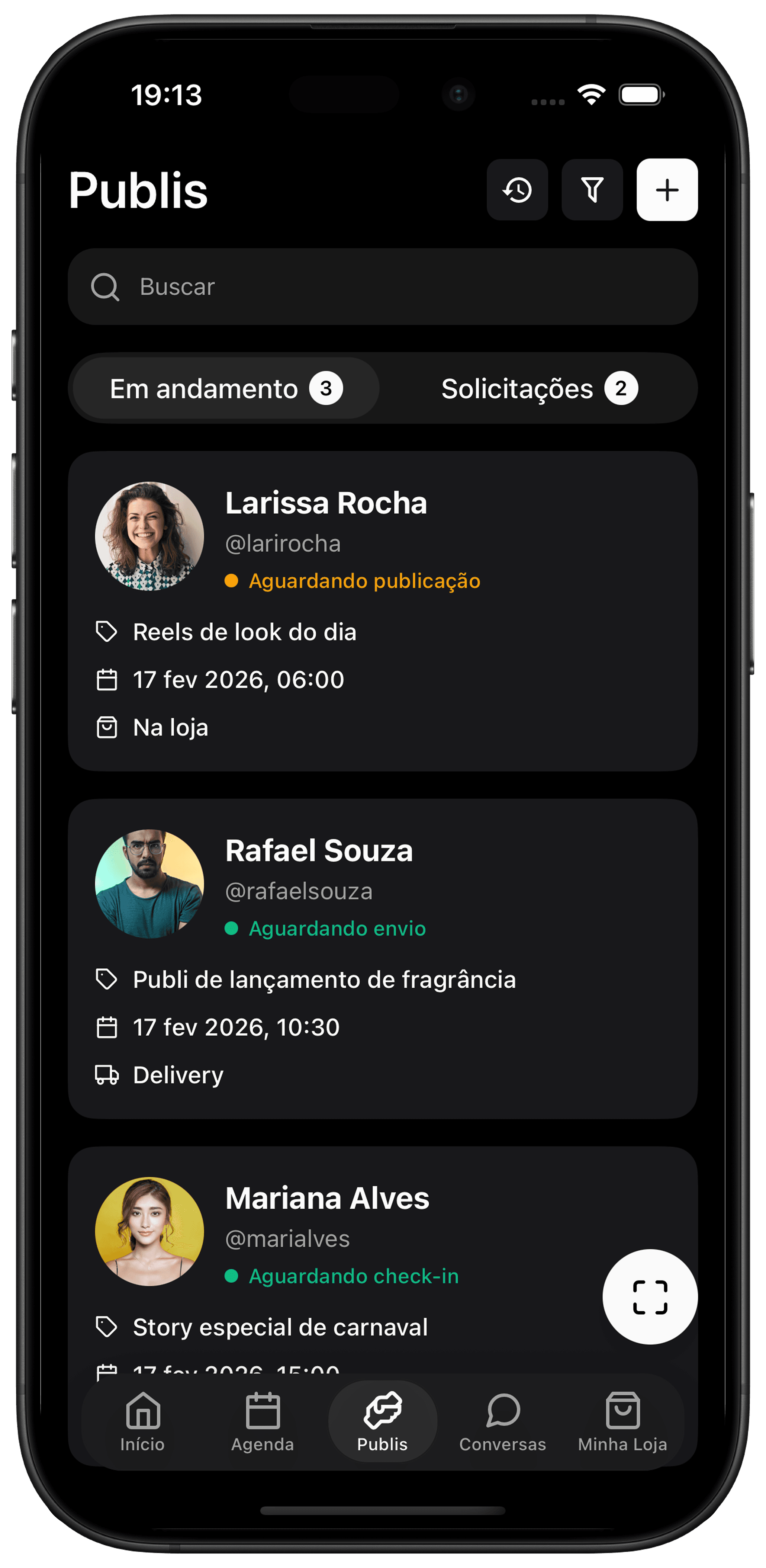 Tela de campanhas no app Publifiquei
